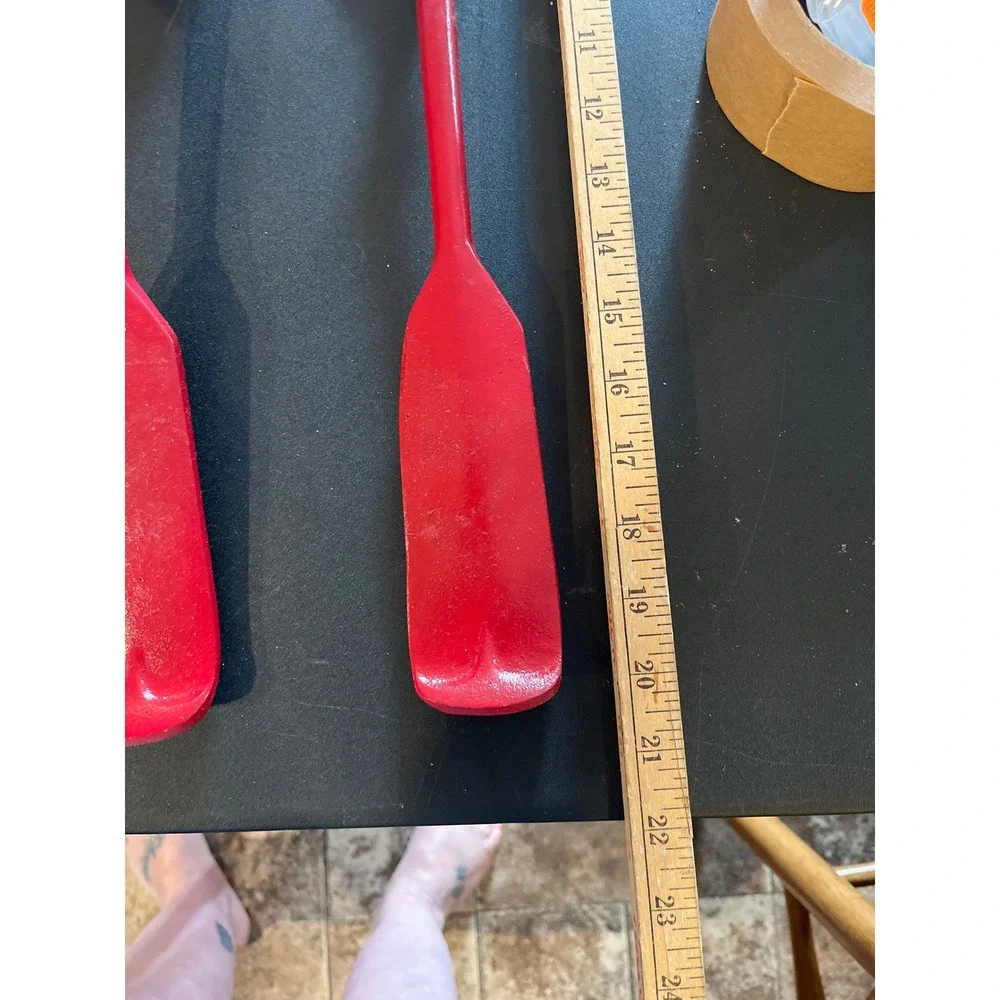 Vintage Red Cast Metal Giant Spoon and Fork Wall Decor Set 22 Inch Kitchen Art